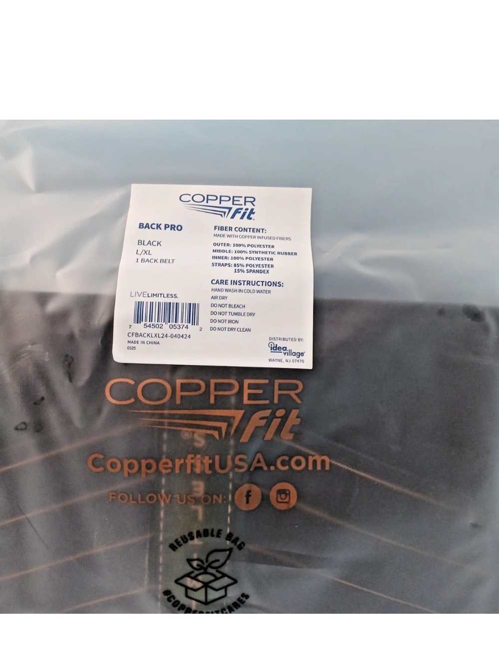 Copper Fit Back Pro Black L/XL NWT